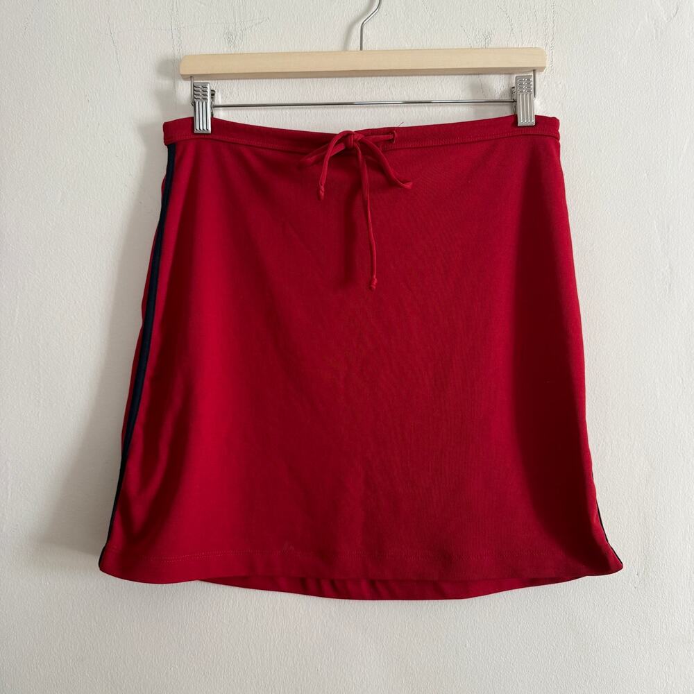 90s Vintage GUESS | Red Stretch Pull on Drawstring Side Stripe Mini Skirt Large